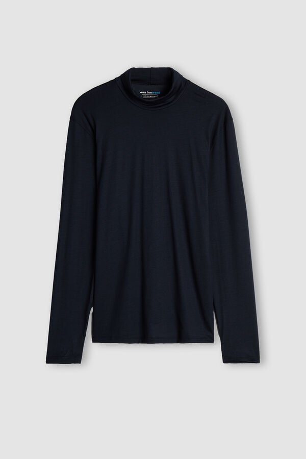 Intimssimi Long-sleeve High-Neck Merino-Wool Top Blue | EUSHC11310