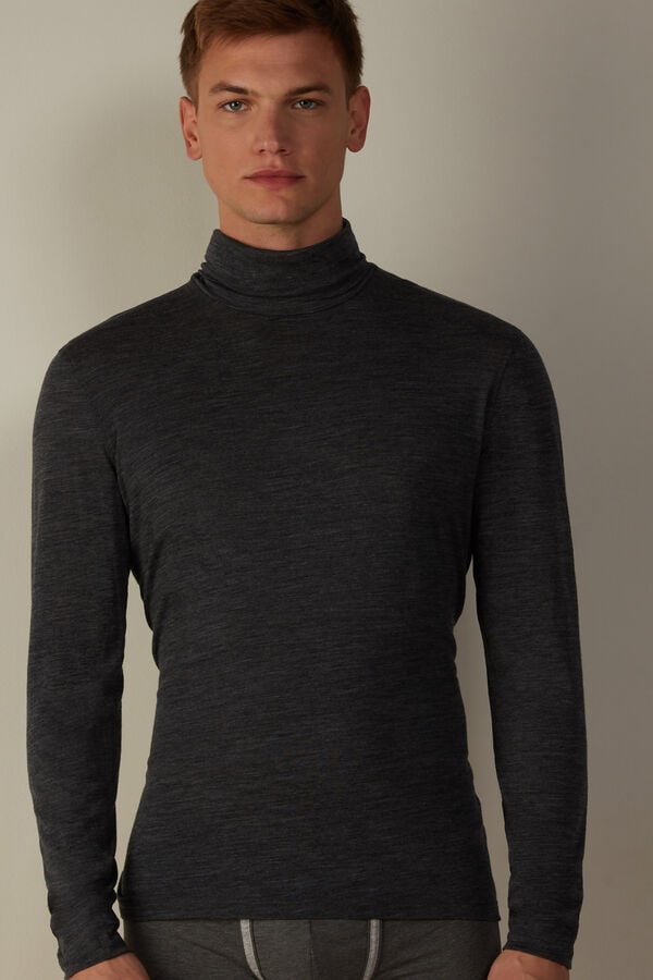 Intimssimi Long-sleeve High-Neck Merino-Wool Top Dark Grey | USXBR58218