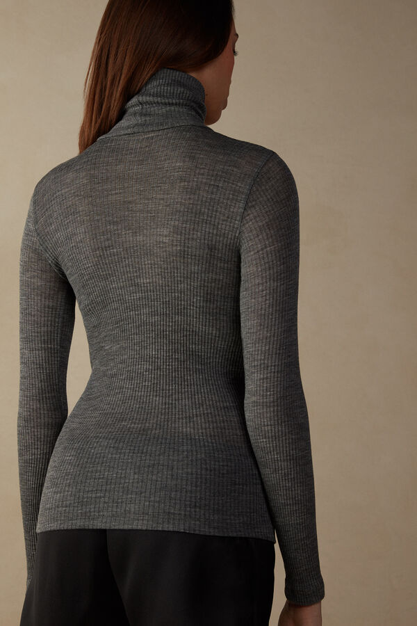 Intimssimi Long-sleeve High-Neck Tubular Top in Wool and Silk Grey | USZDE66295