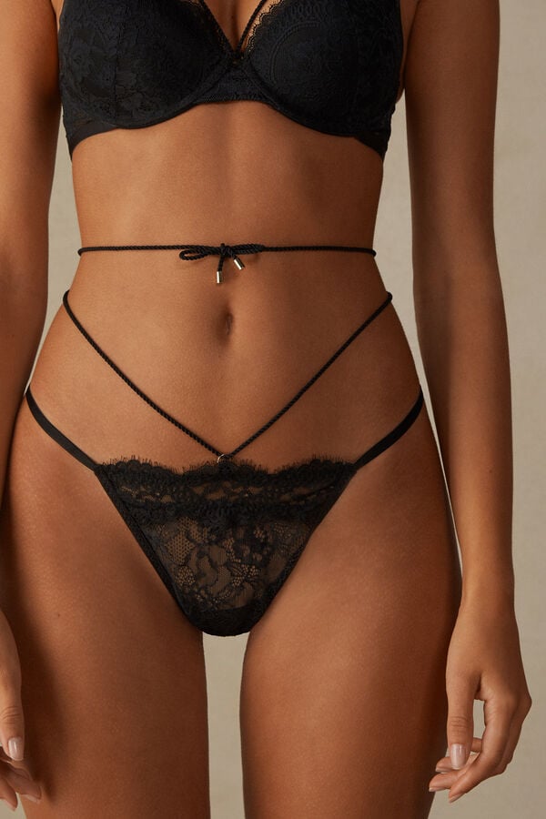 Intimssimi Loosen Heartstrings String Thong Black | MUSHR69541