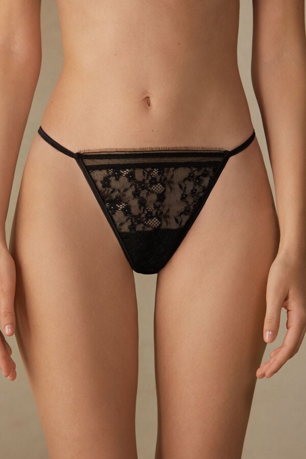 Intimssimi Luxury Treats String Thong Black | QUSUV91655