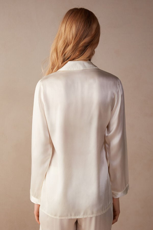 Intimssimi Mannish-Cut Jacket in Silk Satin White | USCIF69043