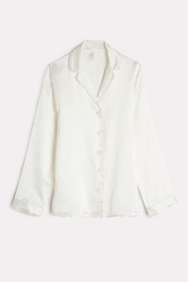 Intimssimi Mannish-Cut Jacket in Silk Satin White | USCIF69043