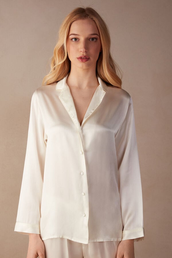 Intimssimi Mannish-Cut Jacket in Silk Satin White | USCIF69043