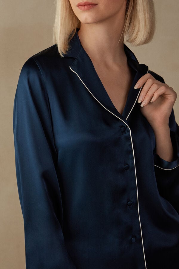 Intimssimi Mannish-Cut Jacket in Silk Satin Blue | USDYB37786