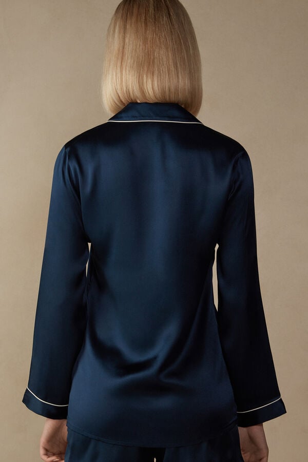 Intimssimi Mannish-Cut Jacket in Silk Satin Blue | USDYB37786