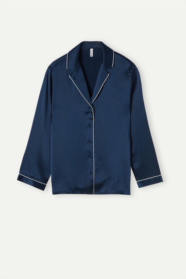 Intimssimi Mannish-Cut Jacket in Silk Satin Blue | USDYB37786