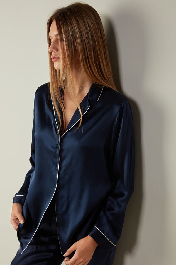 Intimssimi Mannish-Cut Jacket in Silk Satin Blue | USEGJ28537