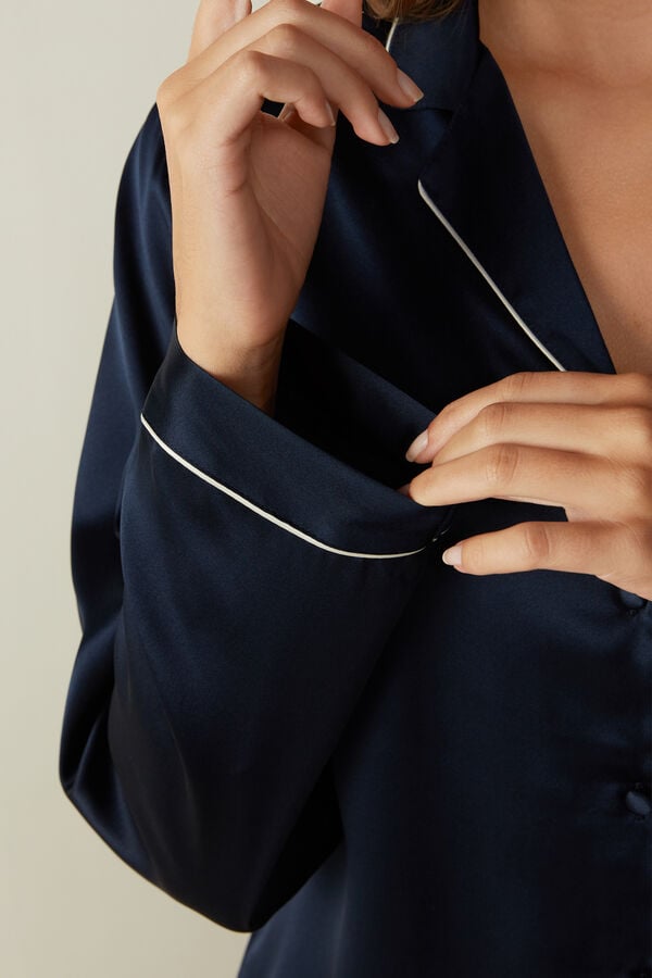 Intimssimi Mannish-Cut Jacket in Silk Satin Blue | USEGJ28537