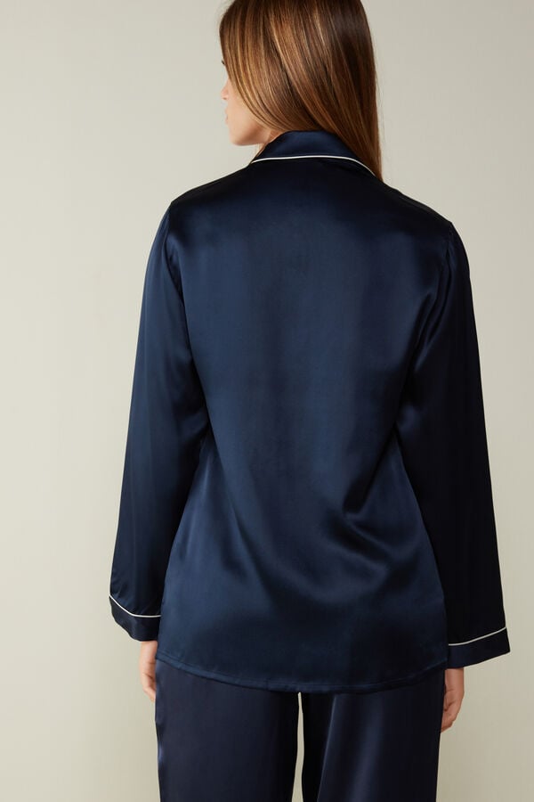 Intimssimi Mannish-Cut Jacket in Silk Satin Blue | USEGJ28537