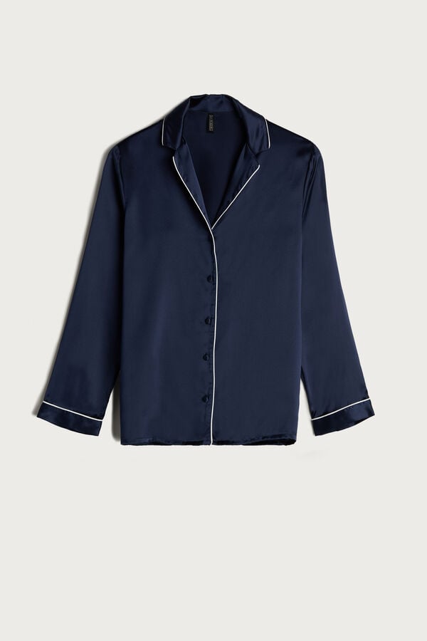 Intimssimi Mannish-Cut Jacket in Silk Satin Blue | USEGJ28537