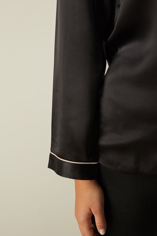 Intimssimi Mannish-Cut Jacket in Silk Satin Black | USJKU57714