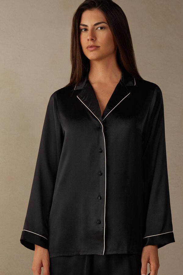 Intimssimi Mannish-Cut Jacket in Silk Satin Black | USJKU57714