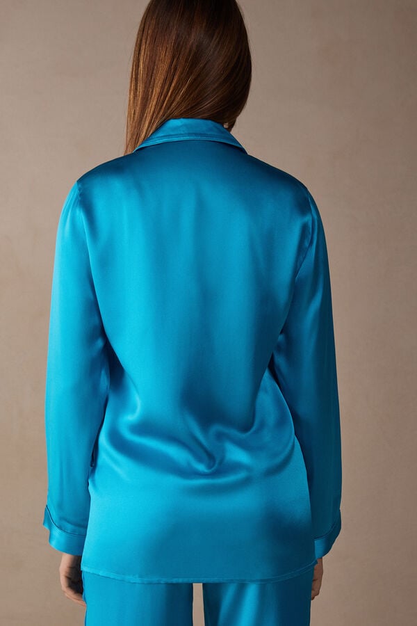 Intimssimi Mannish-Cut Jacket in Silk Satin Blue | USJZR66998