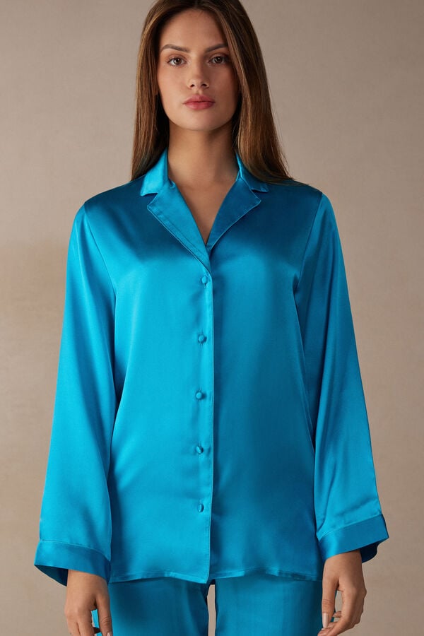 Intimssimi Mannish-Cut Jacket in Silk Satin Blue | USJZR66998