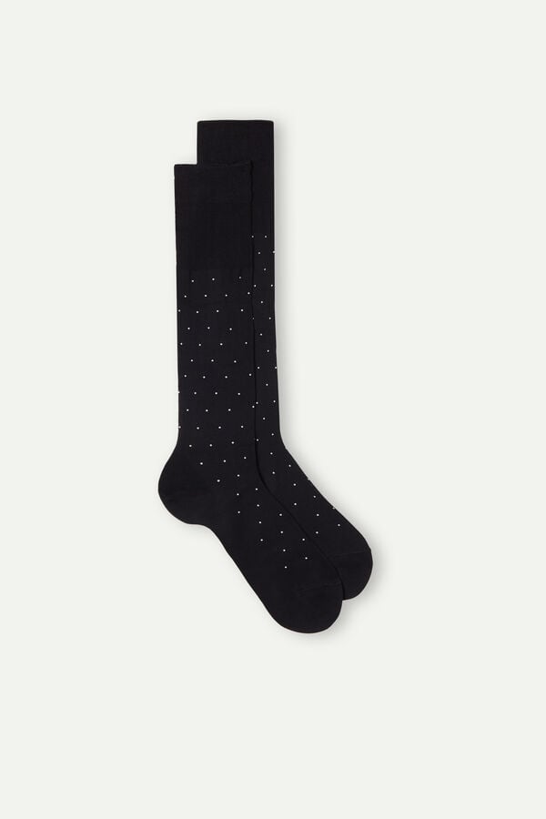 Intimssimi Men’s Long Socks in Patterned Lisle Cotton Black | AUSWC69431