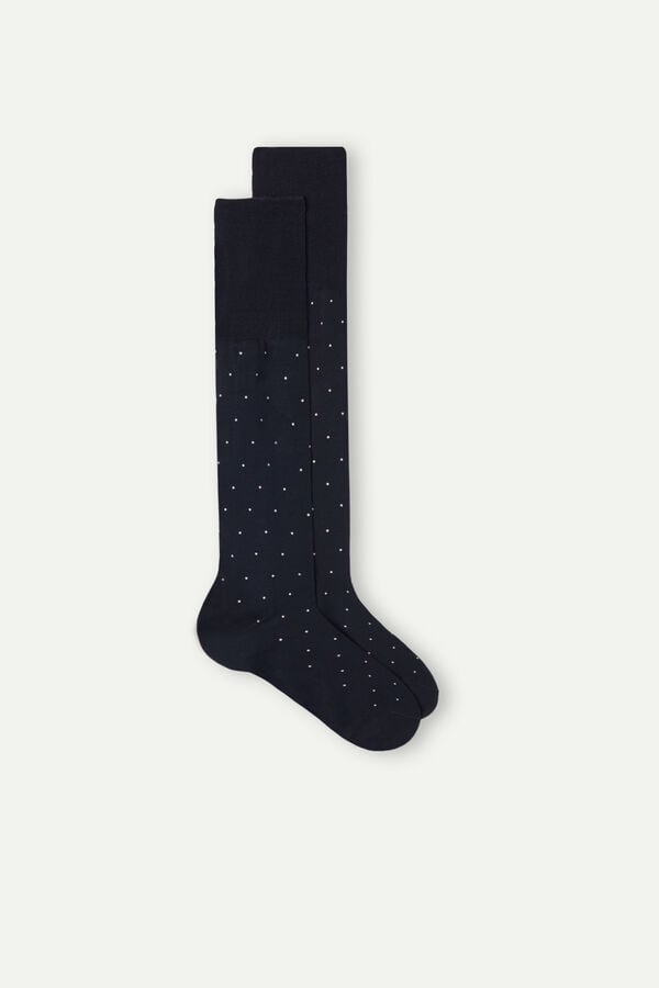 Intimssimi Men’s Long Socks in Patterned Lisle Cotton Blue | SUSNY19337