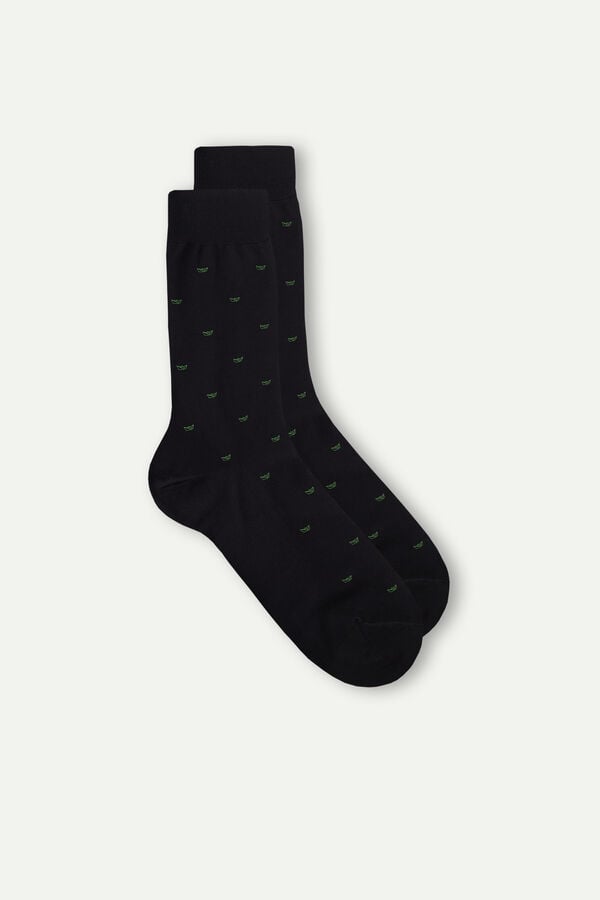 Intimssimi Men’s Short Socks in Patterned Lisle Cotton Black | FUSHY73985