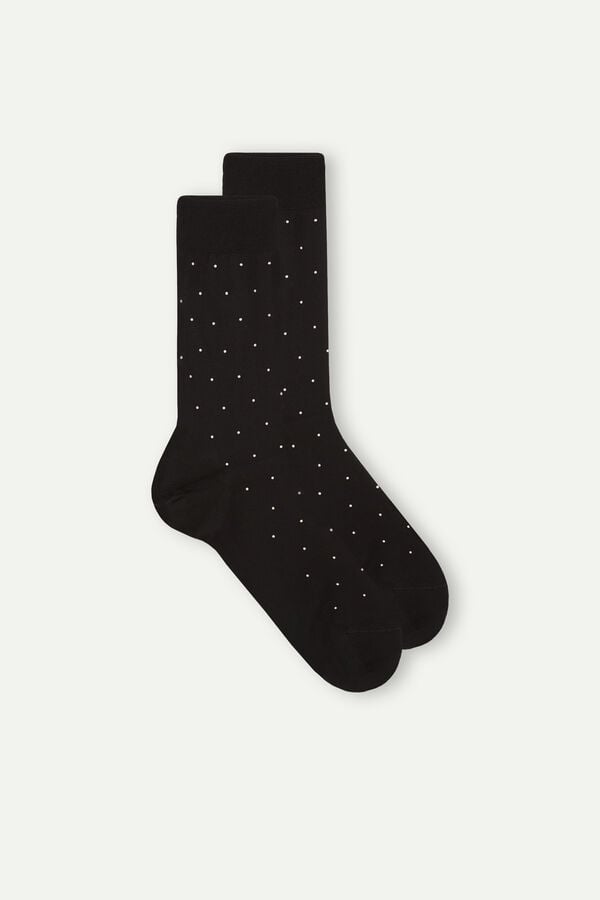 Intimssimi Men’s Short Socks in Patterned Lisle Cotton Black | SUSVO21077