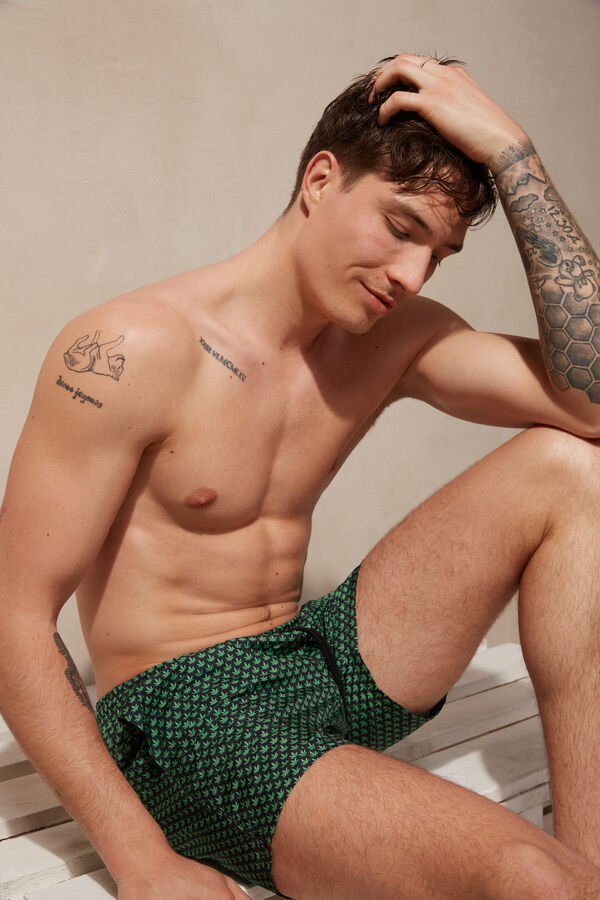 Intimssimi Micro Leaf Print Swim Trunks Green | USJZR48326