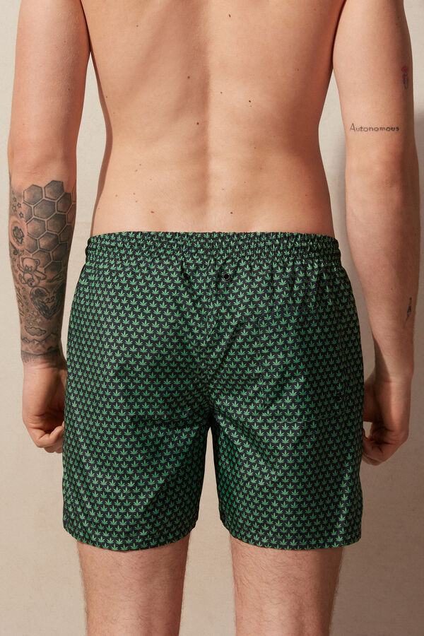 Intimssimi Micro Leaf Print Swim Trunks Green | USJZR48326