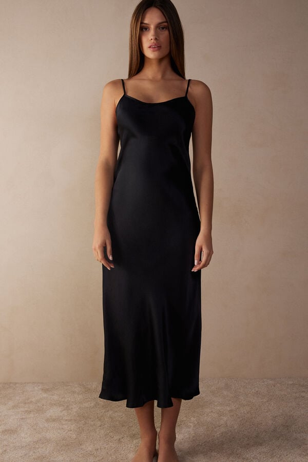 Intimssimi Midi-Length Slip in Silk Black | SUSNY97165