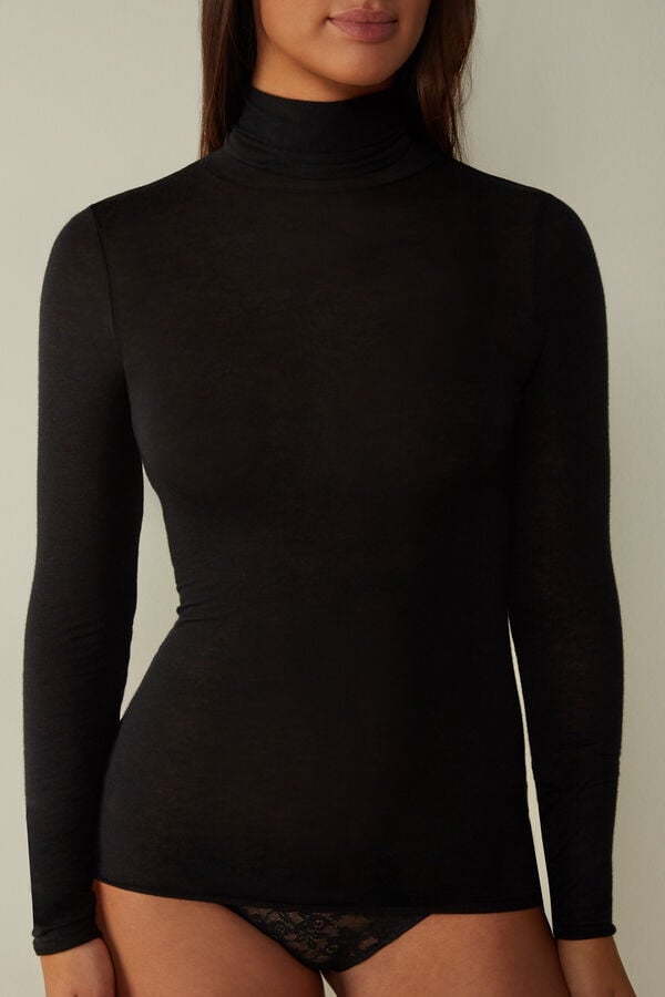 Intimssimi Modal Cashmere Ultralight High-Neck Top Black | PUSQX99440