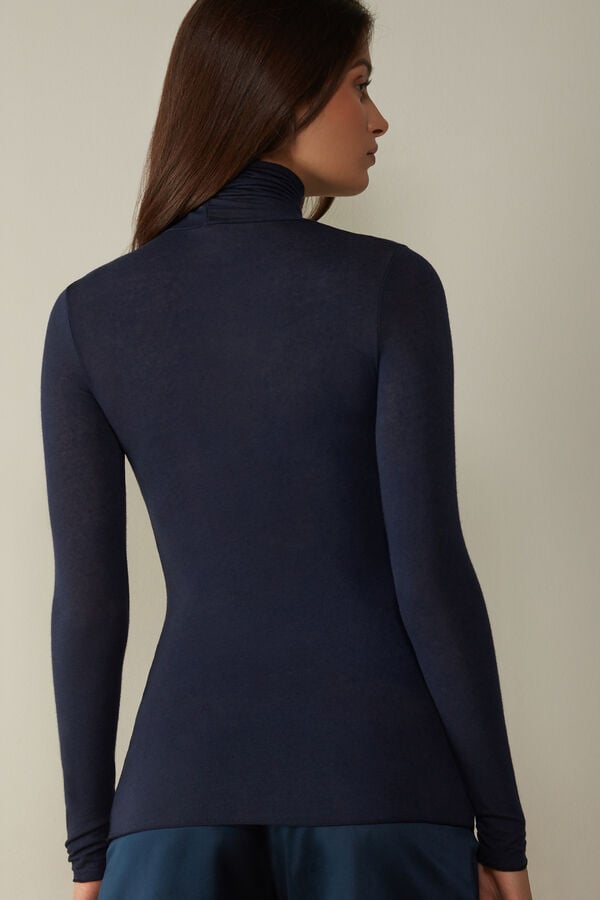 Intimssimi Modal Cashmere Ultralight High-Neck Top Blue | USZPD31110