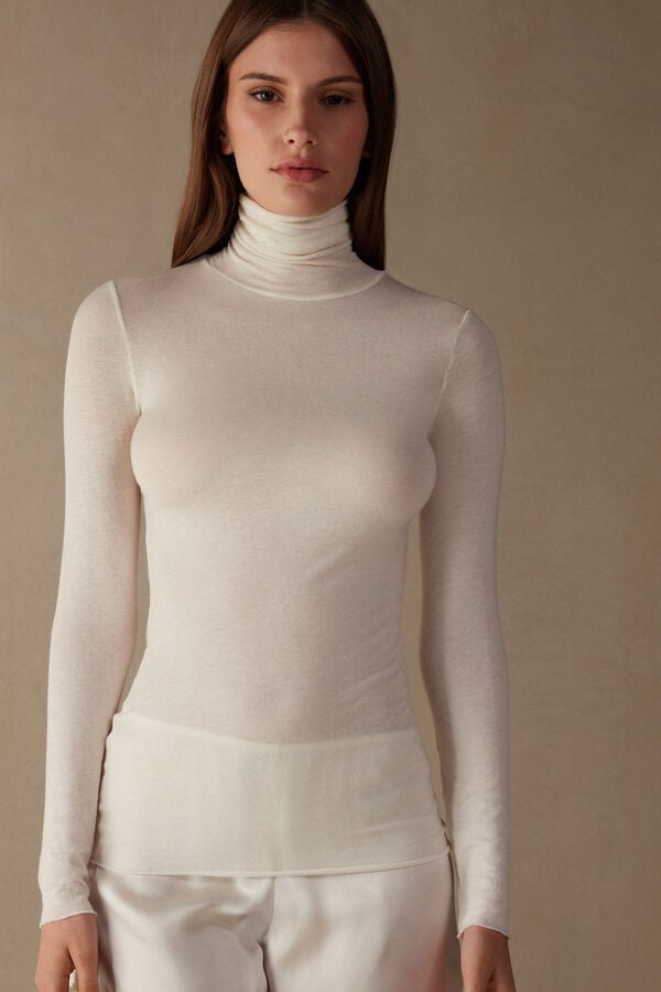 Intimssimi Modal Cashmere Ultralight High-Neck Top White | UUSND11074