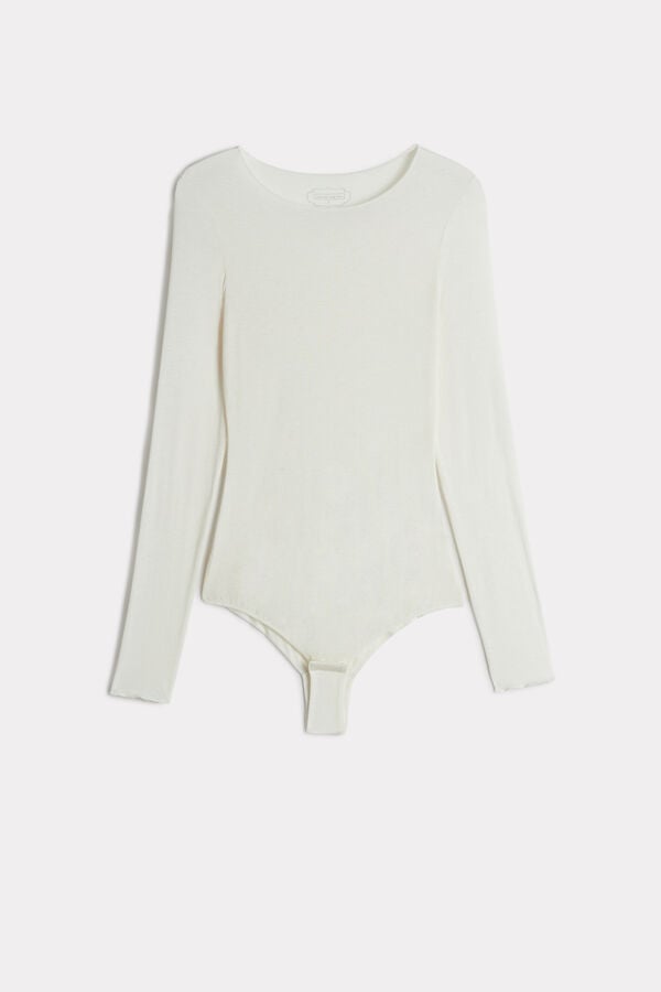 Intimssimi Modal and Cashmere Long-Sleeve Bodysuit White | USQAV72436