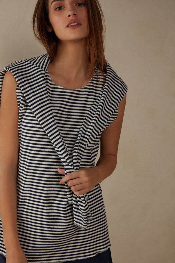 Intimssimi My Comfort Zone Sleeveless Top in Perforated Cotton Stripes | AUSDF79496