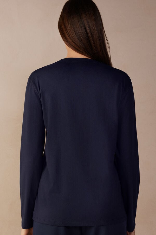 Intimssimi Oversized Long Sleeve Top in Supima® Cotton Blue | GUSEC21003