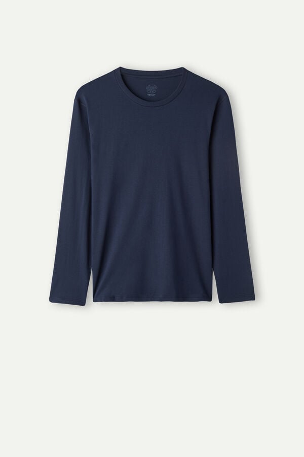 Intimssimi Oversized Long Sleeve Top in Supima® Cotton Blue | GUSEC21003