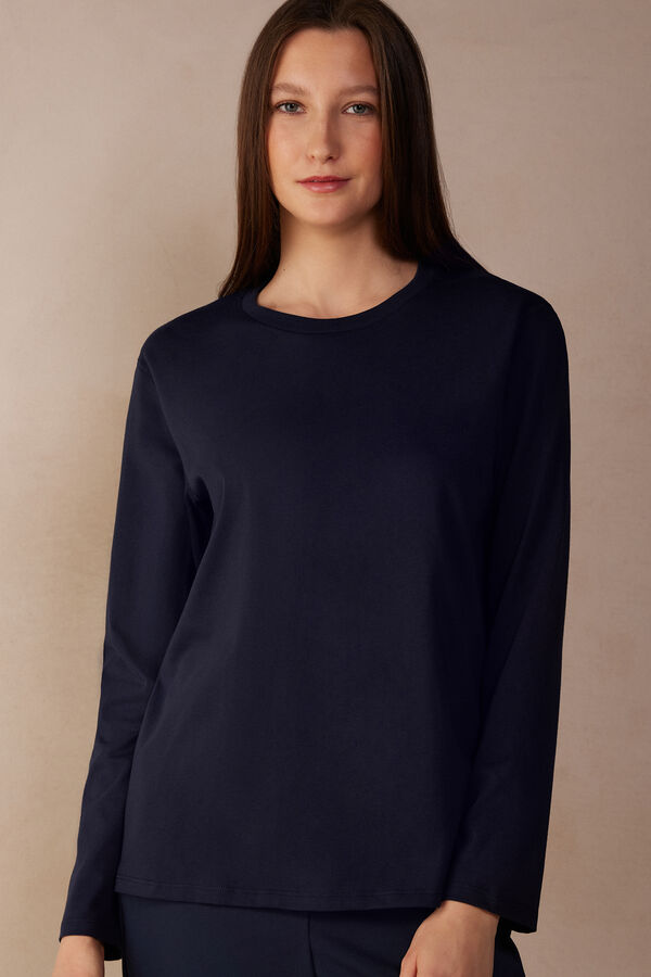 Intimssimi Oversized Long Sleeve Top in Supima® Cotton Blue | GUSEC21003