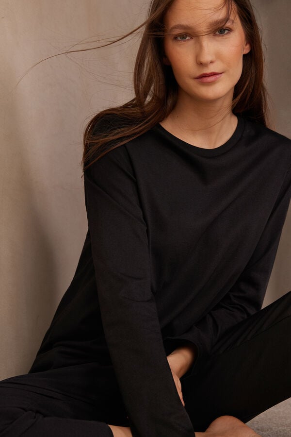 Intimssimi Oversized Long Sleeve Top in Supima® Cotton Black | LUSSX65035