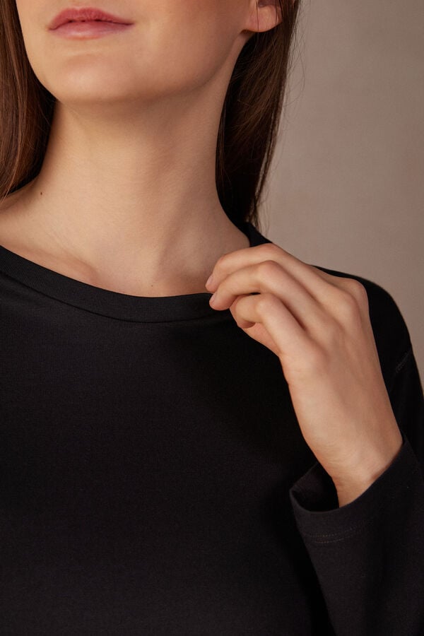 Intimssimi Oversized Long Sleeve Top in Supima® Cotton Black | LUSSX65035