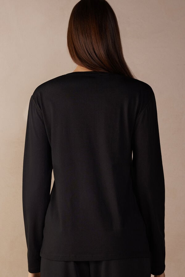 Intimssimi Oversized Long Sleeve Top in Supima® Cotton Black | LUSSX65035