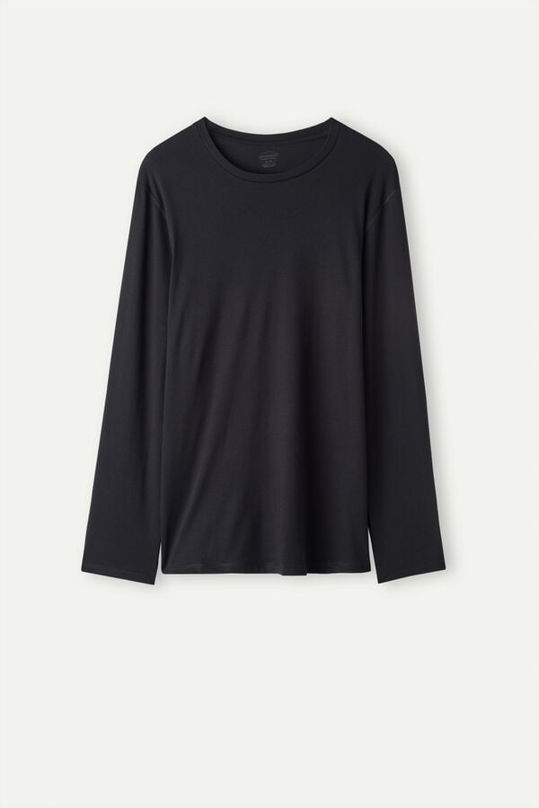 Intimssimi Oversized Long Sleeve Top in Supima® Cotton Black | LUSSX65035