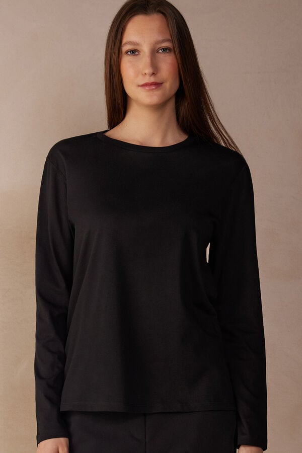 Intimssimi Oversized Long Sleeve Top in Supima® Cotton Black | LUSSX65035