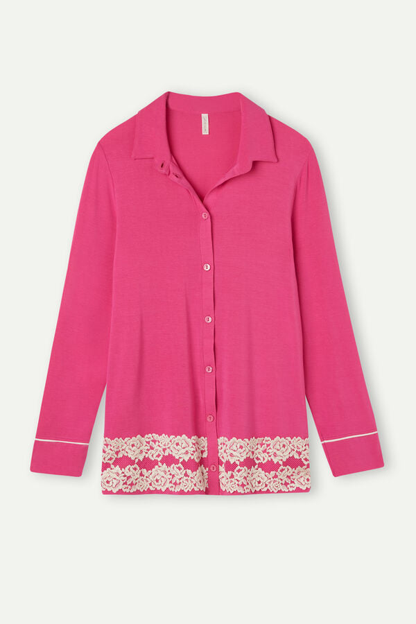 Intimssimi Pretty Flowers Button Up Shirt in Modal Pink | USQAV78112