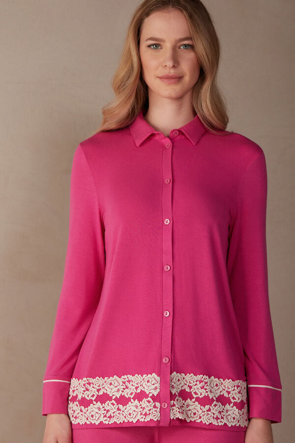 Intimssimi Pretty Flowers Button Up Shirt in Modal Pink | USQAV78112