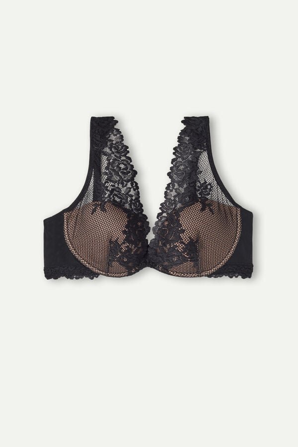 Intimssimi Pretty Flowers Elena Balconette Bra Black | USJKU40874