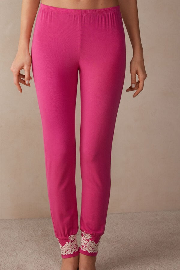 Intimssimi Pretty Flowers Full Length Cuffed Modal Pants Pink | USQAV15647