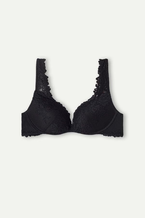 Intimssimi Pretty Flowers Gioia Super Push-up Bra Black | USEAH34653