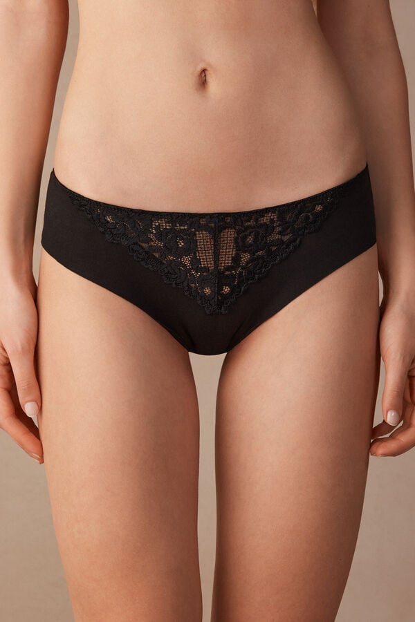 Intimssimi Pretty Flowers Seamless Cotton Panties Black | UUSTG26513