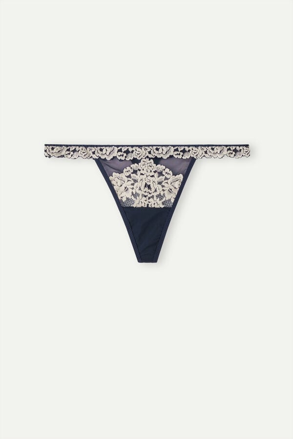 Intimssimi Pretty Flowers String Thong Blue | USQCS10164