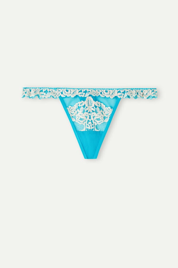 Intimssimi Pretty Flowers String Thong Blue | UUSND23148