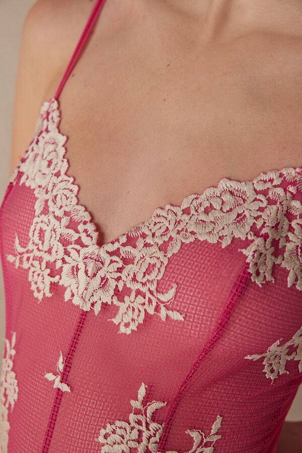 Intimssimi Pretty Flowers Tulle and Lace Bodysuit Pink | USJKU80598