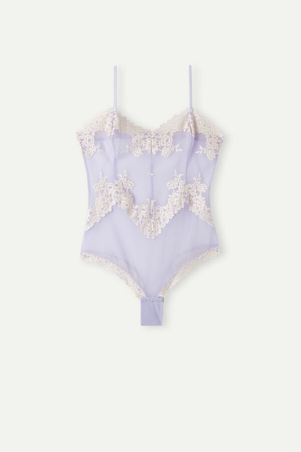 Intimssimi Pretty Flowers Tulle and Lace Bodysuit Violet | UUSND29890