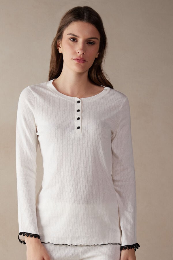 Intimssimi Pure Joy Long Sleeve Henley Top White | AUSDF13190